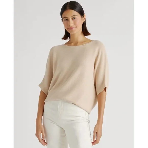 Quince Heather Oatmeal Lightweight Cotton Cashmere Link-Stitch Dolman Sweater XL - Picture 1 of 16
